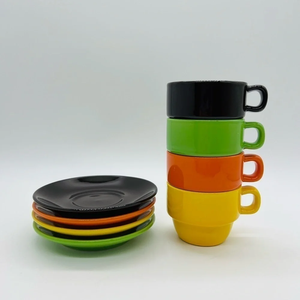 PIER 1 SET OF 4 COLORFUL MINIATURE EXPRESSO FLOWER POT STYLE MUGS